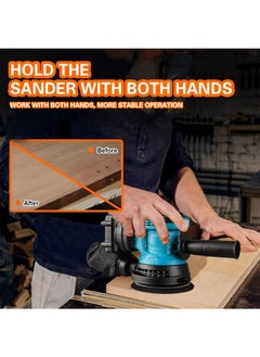 Aikanbo 21V Cordless Random Orbital Sander Kit with Vacuum Attachment,Rechargeable Sander 6 Variable Speed Electric Hand Sander for Woodworking Sanding  - Image 3