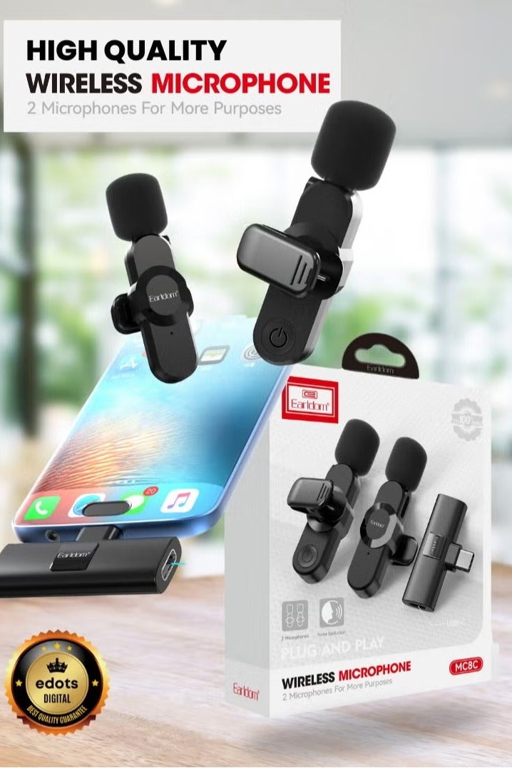 Wireless Lavalier Lapel Microphone with Type-C Connector – 25m Wireless Range, Dual Mic, Plug-and-Play for Video Recording, Interviews, Vlogging, Noise Reduction (2.4 GHz) - Image 1