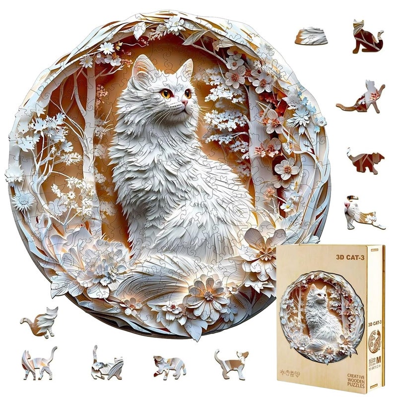 Jollitot Wooden Puzzles Adults 3D Cats Wooden Puzzles 200 Pieces Unique Animal Shaped Wood Challenging Jigsaw Puzzles Gifts for Adults 114x114in - Image 3