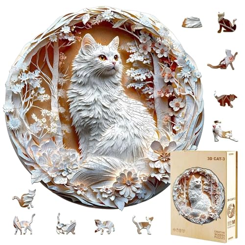 Jollitot Wooden Puzzles Adults 3D Cats Wooden Puzzles 200 Pieces Unique Animal Shaped Wood Challenging Jigsaw Puzzles Gifts for Adults 114x114in - Image 1