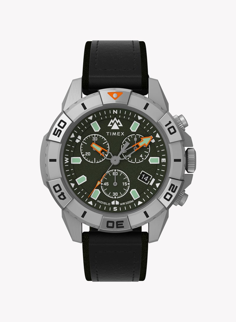 Timex Expedition North® Ridge Chrono 42mm LLB IP Steel Case Dk Green Dial Black Eco-friendly Vegan Leather TW2W16100 Men's Watch - Image 1