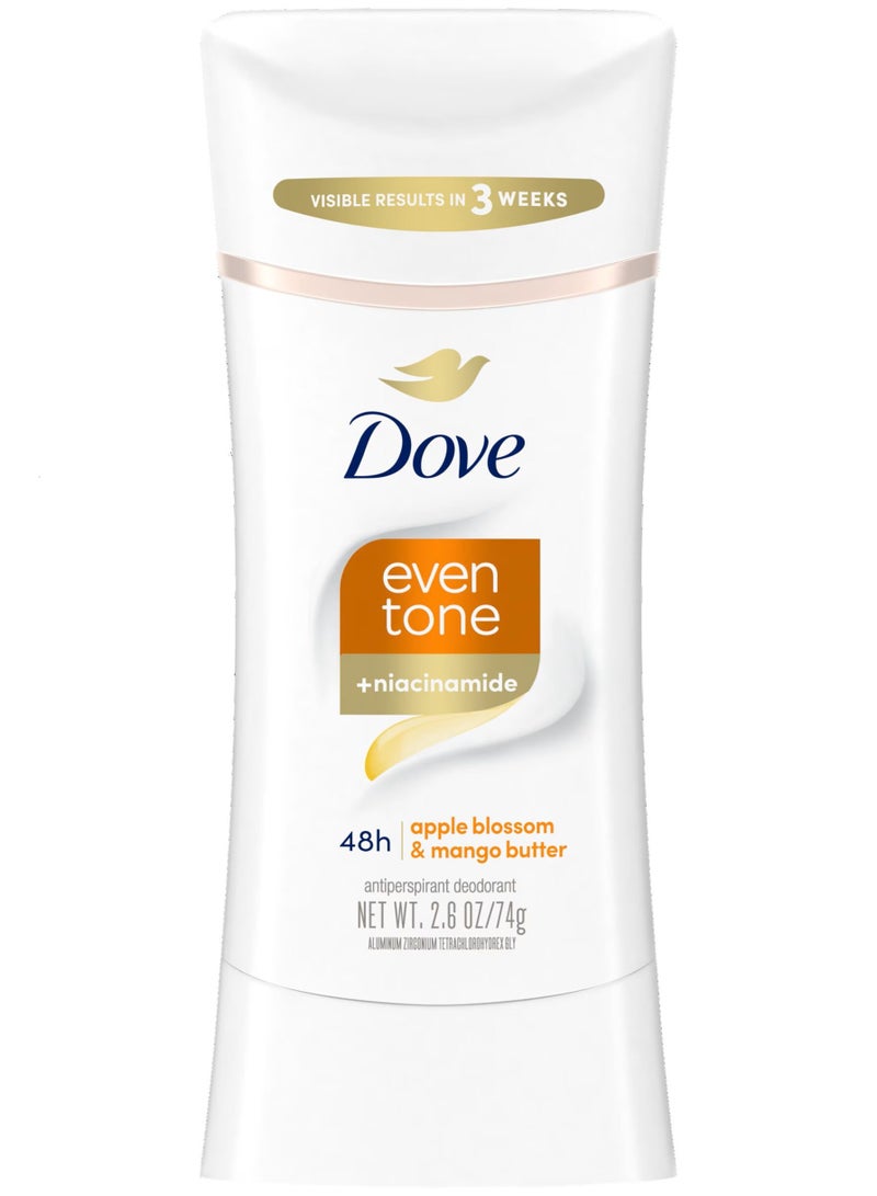 Dove Even Tone Antiperspirant Deodorant Stick Apple Blossom & Mango Butter For Uneven Skin Tone 74g - Image 1