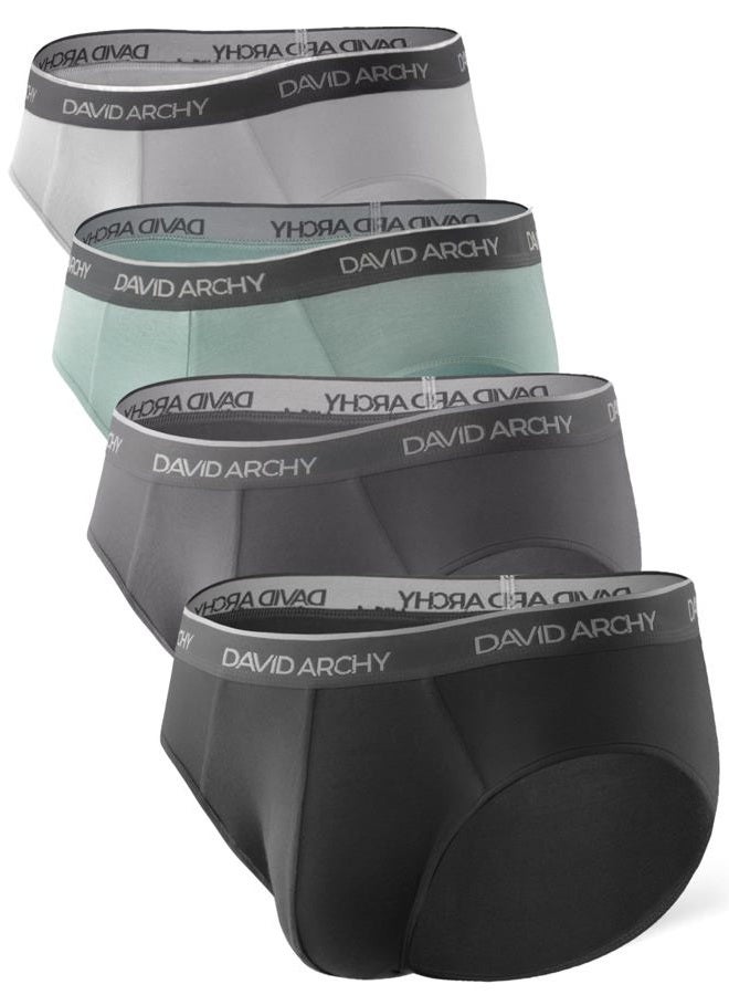 DAVID ARCHY Men's Underwear Briefs Rayon Made from Bamboo Wicking-Moisture Support Pouch Soft Underwear for Men 4 or 7 Pack, Black/Dark Gray/Green/Gray-4 Pack, XL - Image 1
