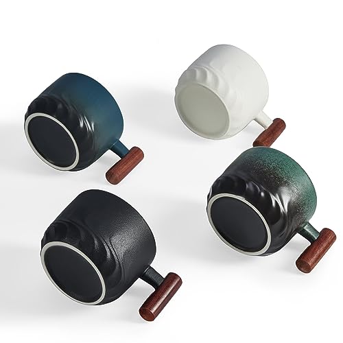 CLASGLAZ 6 Oz Ceramic Espresso Mugs with Wooden Handle, Demitasse Cups for Double Shot Latte Cappuccino Lungo Tea Bag Beverage, Espresso Cups Set of 4 - Image 2