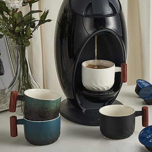 CLASGLAZ 6 Oz Ceramic Espresso Mugs with Wooden Handle, Demitasse Cups for Double Shot Latte Cappuccino Lungo Tea Bag Beverage, Espresso Cups Set of 4 - Image 4
