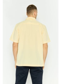 QUIKSILVER Men Comfort Fit Textured Short Sleeve Casual Shirts, Yellow  - Image 3