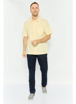 QUIKSILVER Men Comfort Fit Textured Short Sleeve Casual Shirts, Yellow  - Image 4