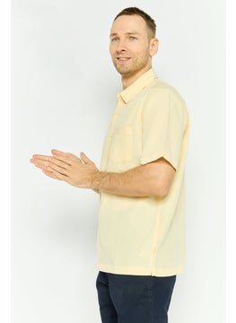 QUIKSILVER Men Comfort Fit Textured Short Sleeve Casual Shirts, Yellow  - Image 2