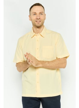 QUIKSILVER Men Comfort Fit Textured Short Sleeve Casual Shirts, Yellow  - Image 1