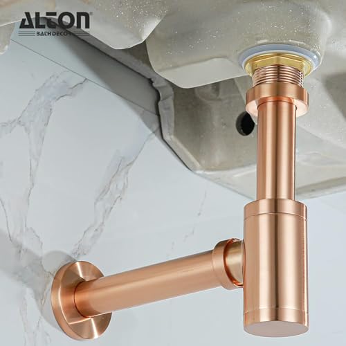 Alton ألترون ALD130، مصيدة زجاجة نحاسية مع أنبوب 300 مم | لحوض الغسيل (ذهب وردي) - Image 3