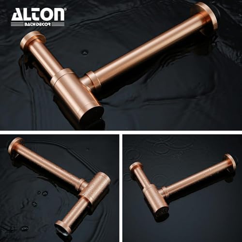 Alton ألترون ALD130، مصيدة زجاجة نحاسية مع أنبوب 300 مم | لحوض الغسيل (ذهب وردي) - Image 4