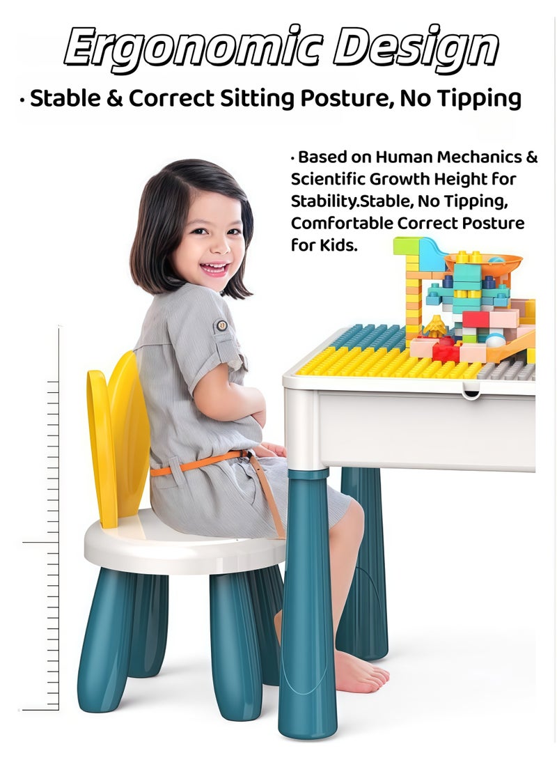 XiuWoo Kids' Building Block Table,Toddler Blocks Toy Set,Kids 5-in-1 Multi Activity Table Set,Kids Activitle and Chair Set,All-in-One Multi Activity Table with Storage Building Blocks Table Compatible with Classic Bricks Craft Learn Play Water Sand Table,for Ages 3-8 | Adjustable Height Building Block Table with 1 Stool & 4 Storage Boxes - Image 5