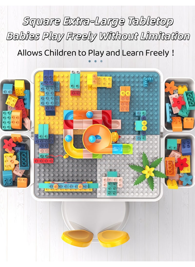 XiuWoo Kids' Building Block Table,Toddler Blocks Toy Set,Kids 5-in-1 Multi Activity Table Set,Kids Activitle and Chair Set,All-in-One Multi Activity Table with Storage Building Blocks Table Compatible with Classic Bricks Craft Learn Play Water Sand Table,for Ages 3-8 | Adjustable Height Building Block Table with 1 Stool & 4 Storage Boxes - Image 3