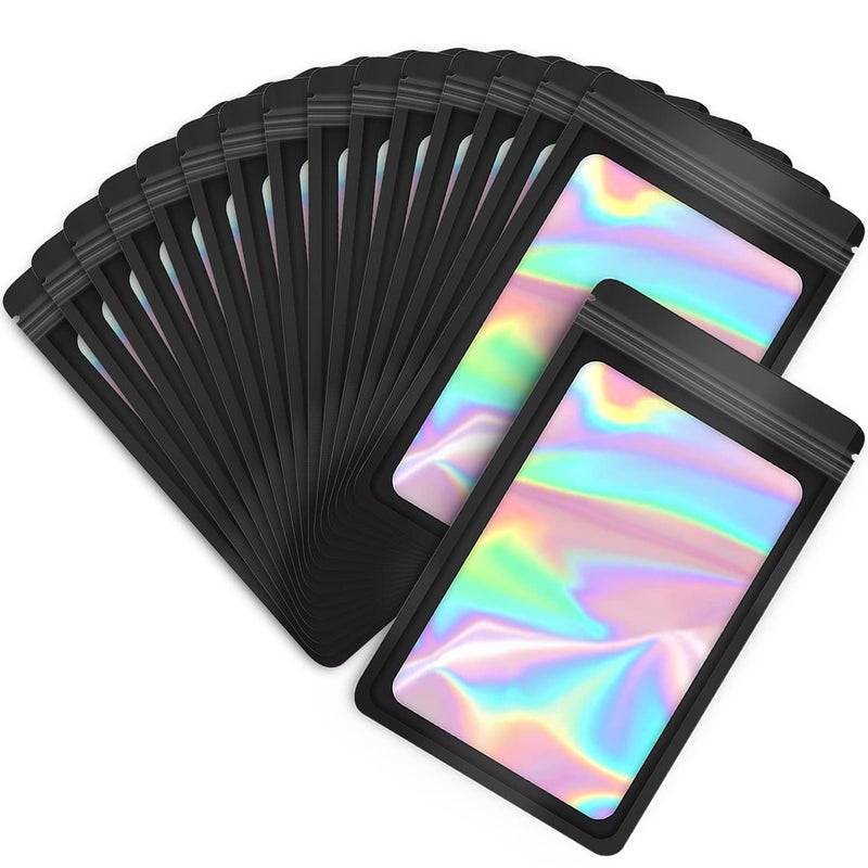 EONJOE 100Pack Mylar Bags Resealable Sealable Holographic Zip Bag Jewelry Candy Sample Product Small Bussiness Packaging Supplies 33 InchBlack