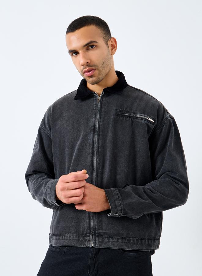 ستايلي جاكيت دنيم بتفاصيل ياقة بارزة الملمس - Image 2