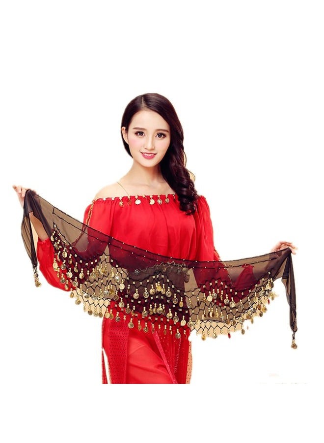 XHBTS Multi-Row Gold Coins Belly Dance Wrap & Hip Scarf, Simple Classical Style -Black 128 Gold Coins Dance Skirt and Face Tattoo Sticker Metallic Temporary Transfer Tattoo  - Image 3