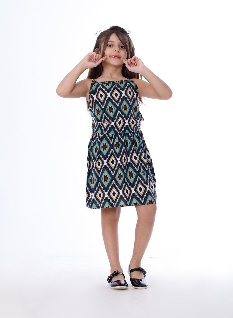 بيبو_فستان حمالة وسط استيك_أخضر - Image 1