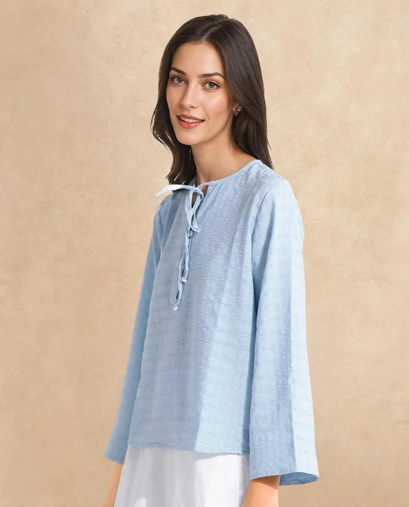 Rareism Women's Tie Up Neck Relaxed Fit Plain Top