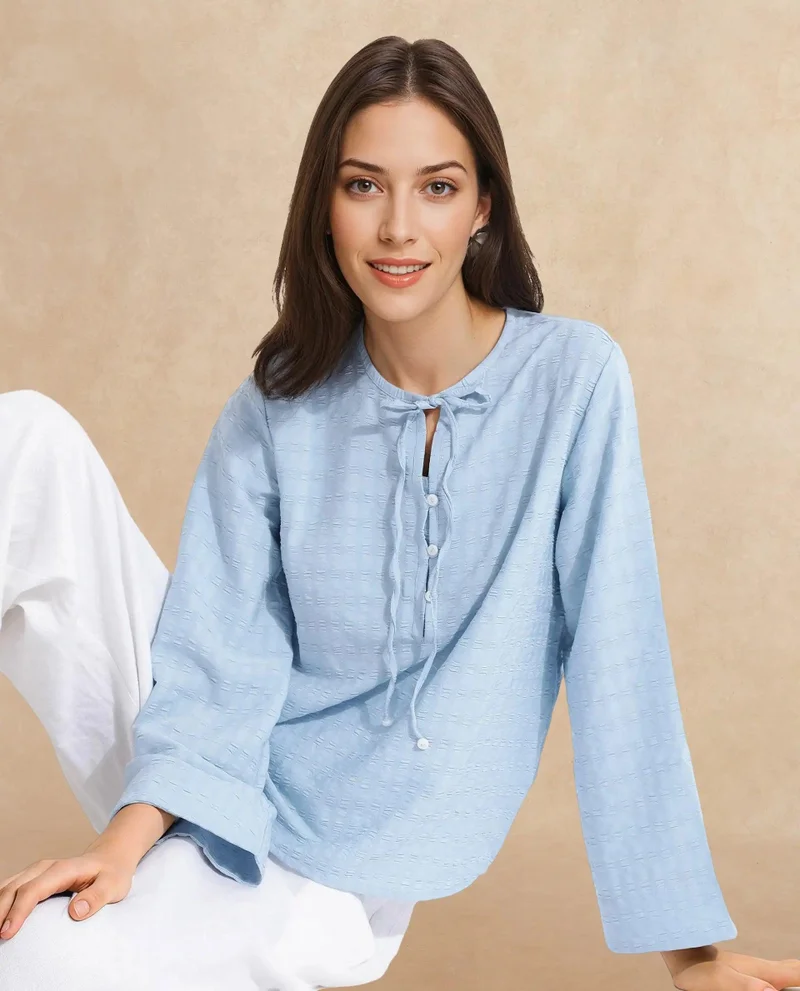 Rareism Women's Tie Up Neck Relaxed Fit Plain Top