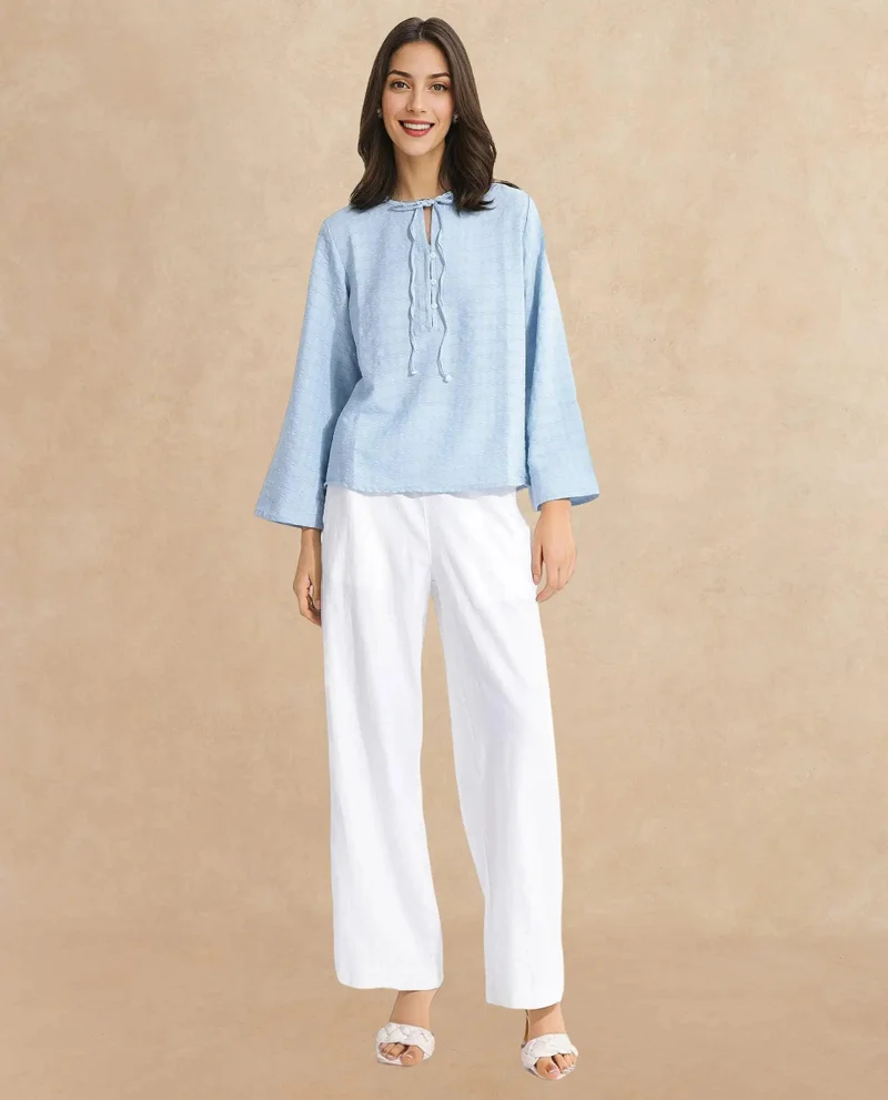 Rareism Women's Tie Up Neck Relaxed Fit Plain Top