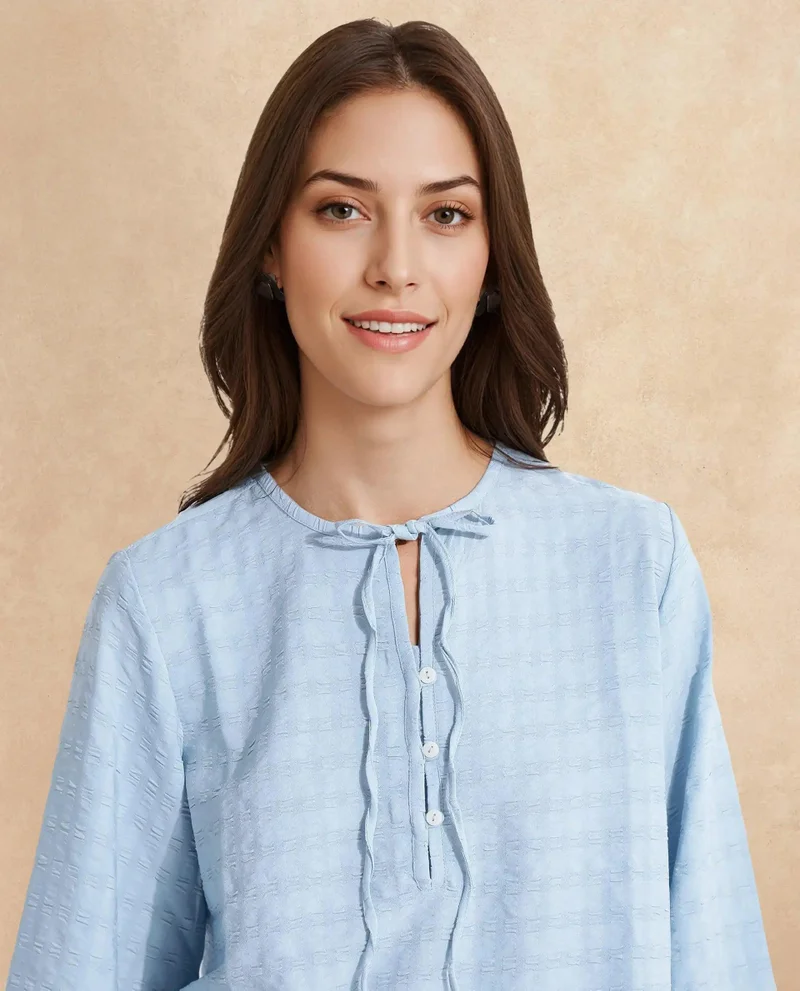 Rareism Women's Tie Up Neck Relaxed Fit Plain Top