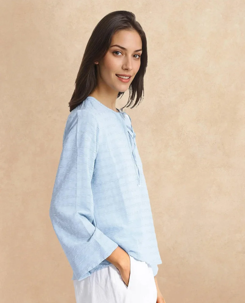 Rareism Women's Tie Up Neck Relaxed Fit Plain Top