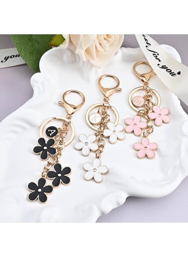 Initial Letter Keychain with Black Flower Charms for Handbags & Backpacks - Image 3