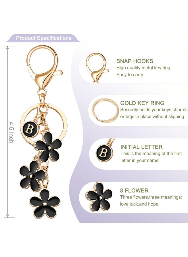 Initial Letter Keychain with Black Flower Charms for Handbags & Backpacks - Image 2