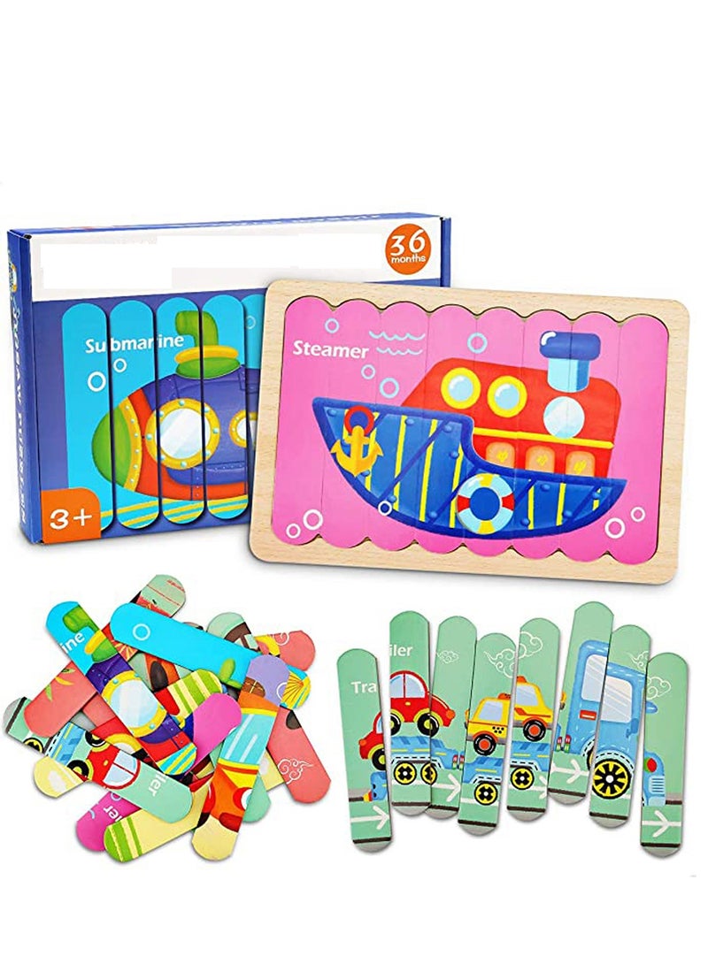 KASTWAVE Vehicles Wooden Jigsaw Puzzles Pattern Blocks Sorting and Stacking Toys Peg Puzzle Preschool Montessori Educational Toys for Toddlers Kids Boys Girls Age 3+ Years Old - Image 1