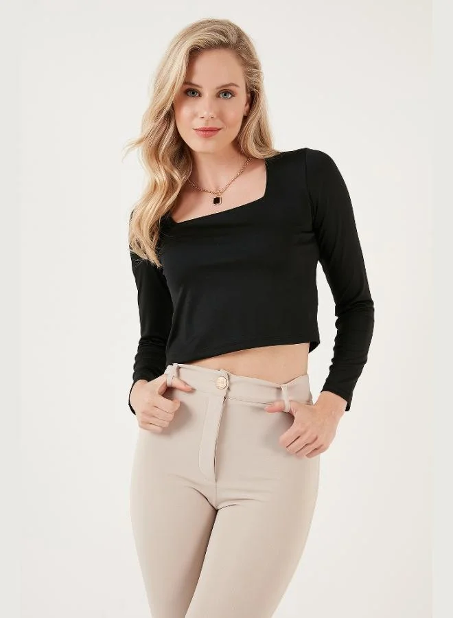 Lela Lela Slim Fit Square Neck Crop Blouse Women's Blouse 5865403