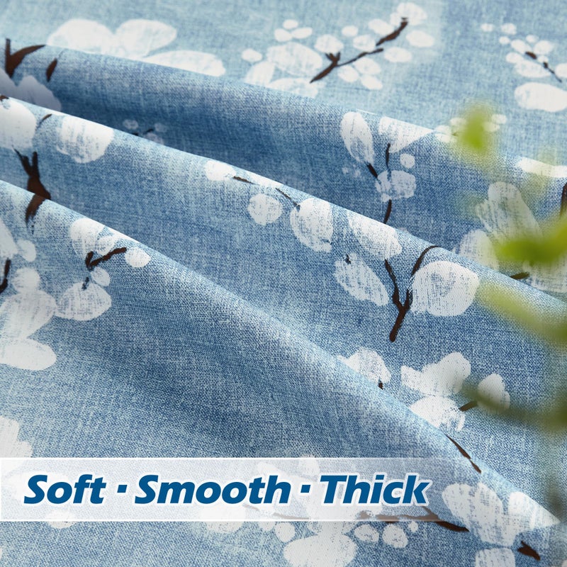 FMFUNCTEX 100% Blackout Floral Curtains for Bedroom  Blue Curtains 54 inch Length Blossom Flower Patterned for Living Room  Thermal Insulated Farmhouse Drapes  Grommet Top 2 Panels (White on Blue) - Image 5
