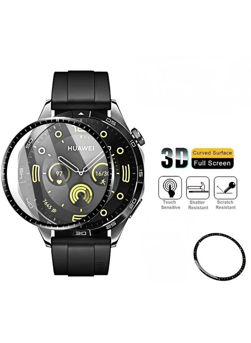 واقيات شاشة متوافقة مع ساعة هواوي GT 5 مقاس 46 مم، واقي شاشة كامل ثلاثي الأبعاد، مضاد للخدش/الفقاعات/بصمات الأصابع، واقي شاشة عالي الدقة - Image 1