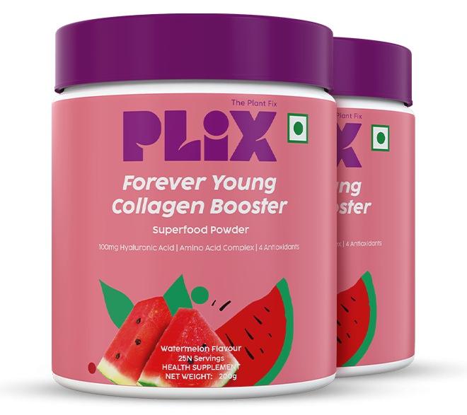 PLIX- THE PLANT FIX Collagen Booster Powder with 100mg Hyaluronic Acid | Plant-based formula | Vitamin C | No added sugar | Helps support skin health (Pack of 2)