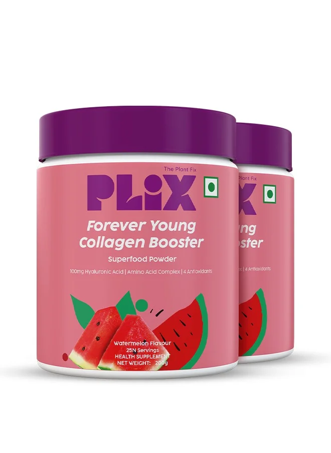 PLIX THE PLANT FIX Plant-Based Collagen Powder With Hyaluronic Acid For Radiant Skin - Watermelon Flavor, 400g- 50 Servings - Pack Of 2