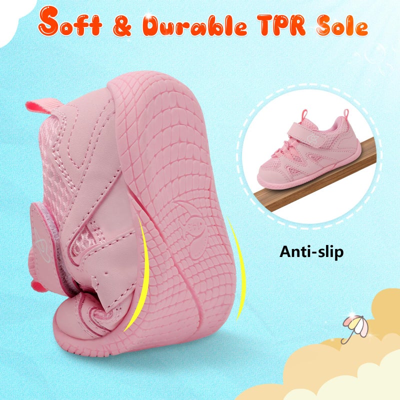 LeIsfIt Baby Shoes Boys Girls First Walking Shoes Non-Slip Toddler Breathable Sneakers Infant Sneakers Pink 12-18 Months - Image 3