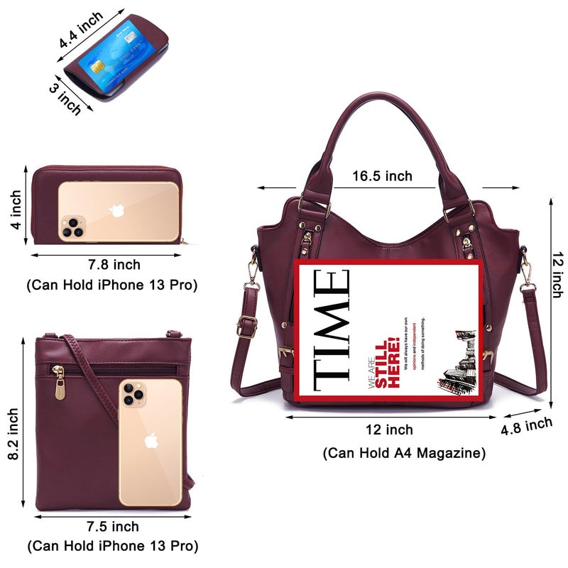 Soperwillton Purses for Women Large Shoulder Handbag Tote PU Leather Hobo Crossbody Bag Ladies Wallet Set 4pcs - Image 5
