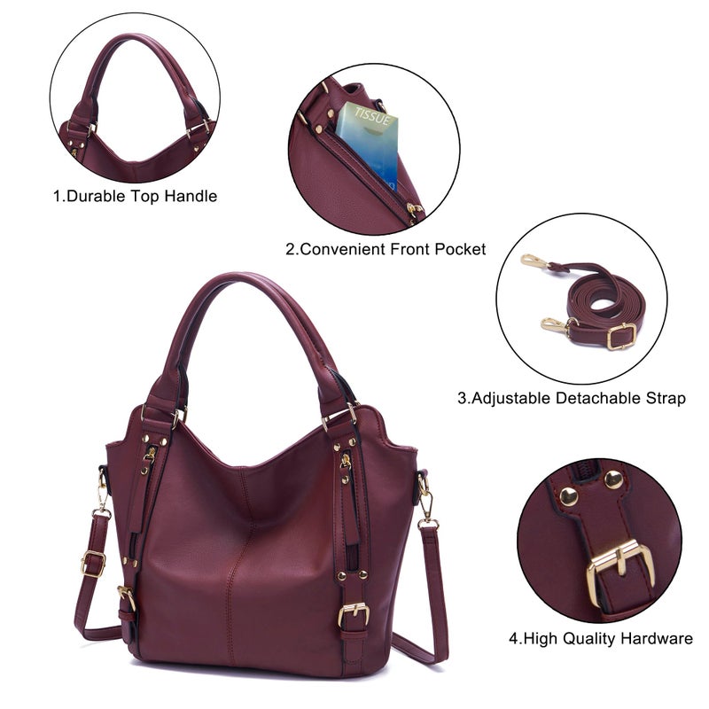 Soperwillton Purses for Women Large Shoulder Handbag Tote PU Leather Hobo Crossbody Bag Ladies Wallet Set 4pcs - Image 4