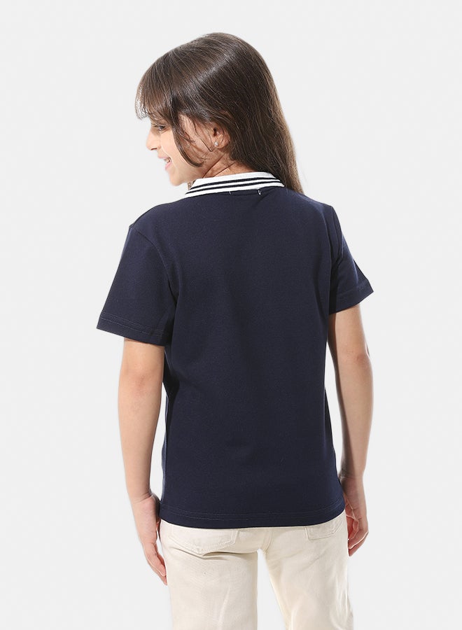 Andora Johnny Collar Pique Polo Shirt _ Navy Blue & White - Image 4