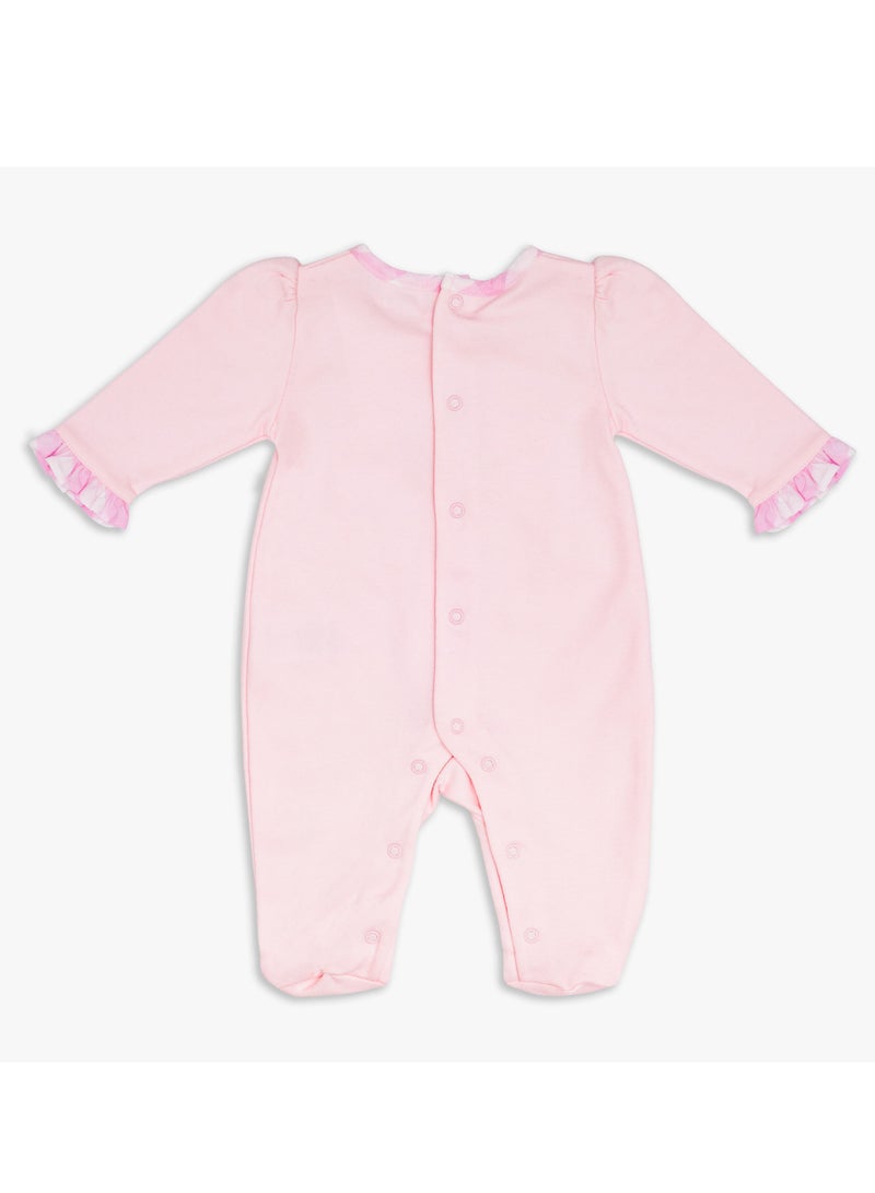 Moon بدلة نوم قطن 100% مع رباط رأس 3-6 أشهر باللون الوردي - مربعات وردية - Image 2