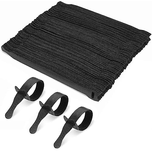 Starument Hook and Loop Cable Ties (8 x 1/2 inch, 100-pack), Premium Industrial Grade and Reusable Fastening Cord Straps for Home, Office and Outdoors, Black - Image 1