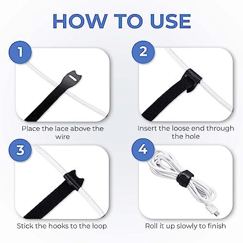 Starument Hook and Loop Cable Ties (8 x 1/2 inch, 100-pack), Premium Industrial Grade and Reusable Fastening Cord Straps for Home, Office and Outdoors, Black - Image 4
