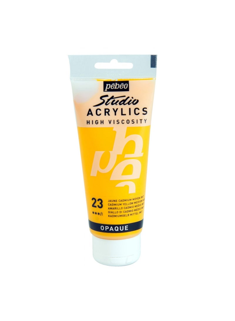 Pebeo Studio Acrylics Acrylic Paint Tube 100ml Content Medium Cadmium Yellow Hue - Image 1