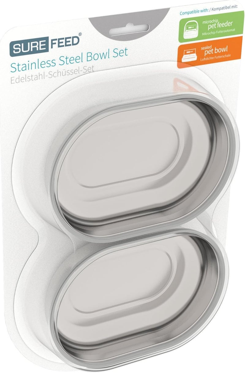SureFlap Sure Petcare SureFeed Stainless Steel Bowl Set, Compatiable with Sure Petcare SureFeed Microchip Pet Feeder, SureFeed Microchip Pet Feeder Connect and Sealed Pet Bowl, Metal, Pet Food Bowl, Pack of 2 - Image 1