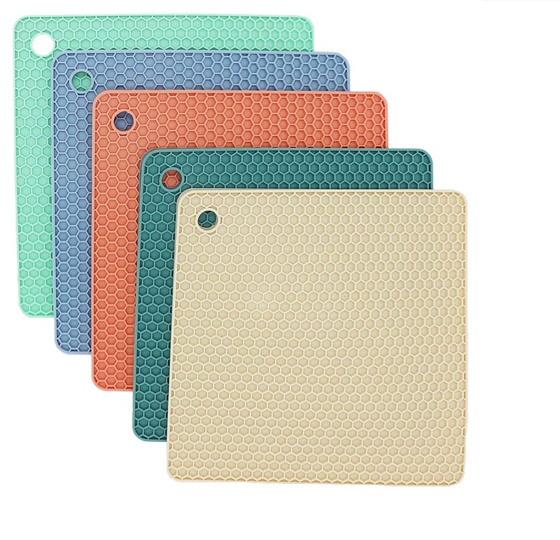 P-Plus International Silicone Trivets Mat for Dish Hot Pads for Counter Top,Pan and Pot Heat Resistant Hot Protector (Square_B Pack of 5 Random) - Image 1