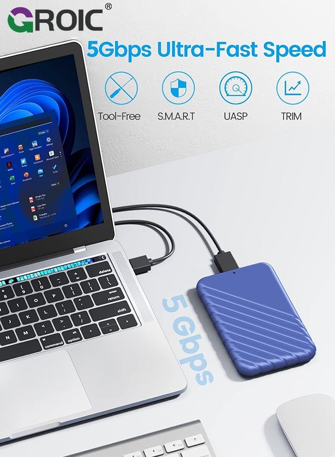 GROIC 2.5 Inch Hard Drive Blue Enclosure USB 3.0 to SATA 5Gbps for 7-9.5mm SSD HDD External Hard Drive Disk Case Support UASP Trim Tool - Image 3