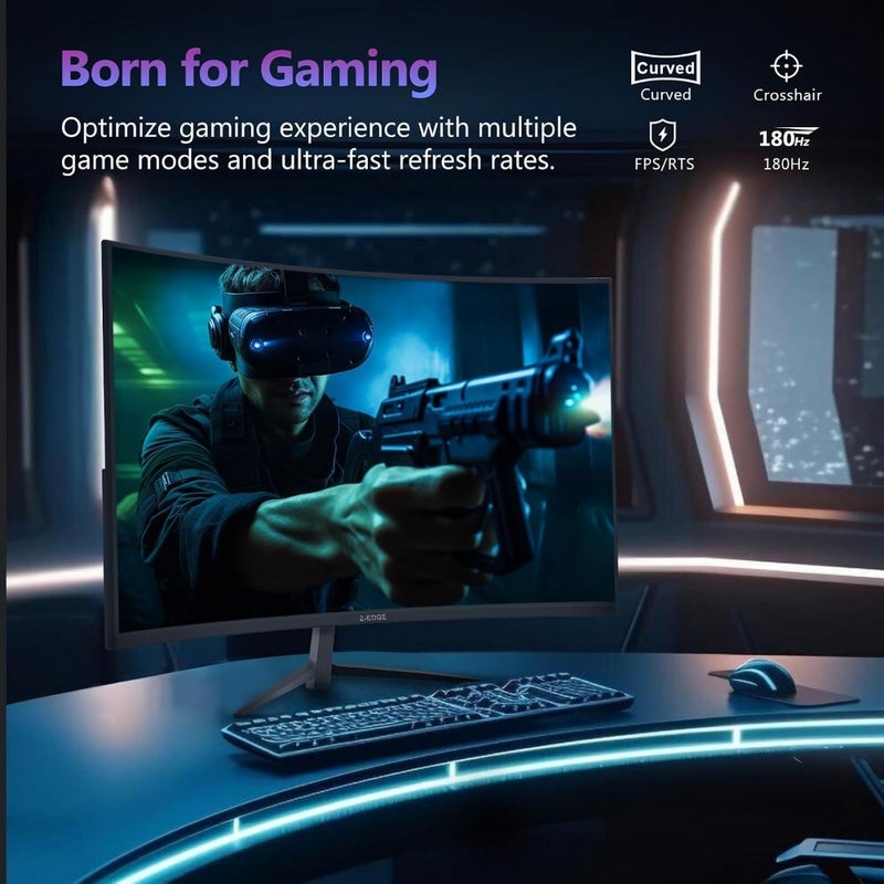 Z-Edge 27 Inch Curved Gaming Monitor 180Hz Refresh Rate 1500R Curvature 1ms Response Time VA Panel 350 cd/m Brightness FHD Resolution For Gaming Home Office - Image 4