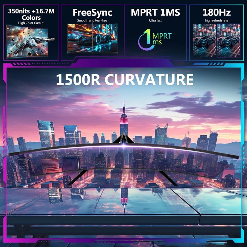 Z-Edge 27 Inch Curved Gaming Monitor 180Hz Refresh Rate 1500R Curvature 1ms Response Time VA Panel 350 cd/m Brightness FHD Resolution For Gaming Home Office - Image 3