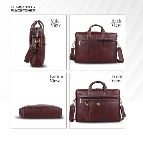 HAMMONDS FLYCATCHER Genuine Leather Office Bag for Men, 15.6 Inch Laptop Bag for Men, Padded Laptop Compartment, Adjustable Strap, Multi Compartments, Trolley Strap, 1 Year Warranty - Brown - Image 5