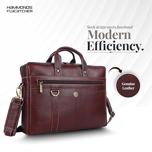 HAMMONDS FLYCATCHER Genuine Leather Office Bag for Men, 15.6 Inch Laptop Bag for Men, Padded Laptop Compartment, Adjustable Strap, Multi Compartments, Trolley Strap, 1 Year Warranty - Brown - Image 2