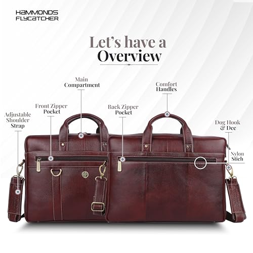 HAMMONDS FLYCATCHER Genuine Leather Office Bag for Men, 15.6 Inch Laptop Bag for Men, Padded Laptop Compartment, Adjustable Strap, Multi Compartments, Trolley Strap, 1 Year Warranty - Brown - Image 3